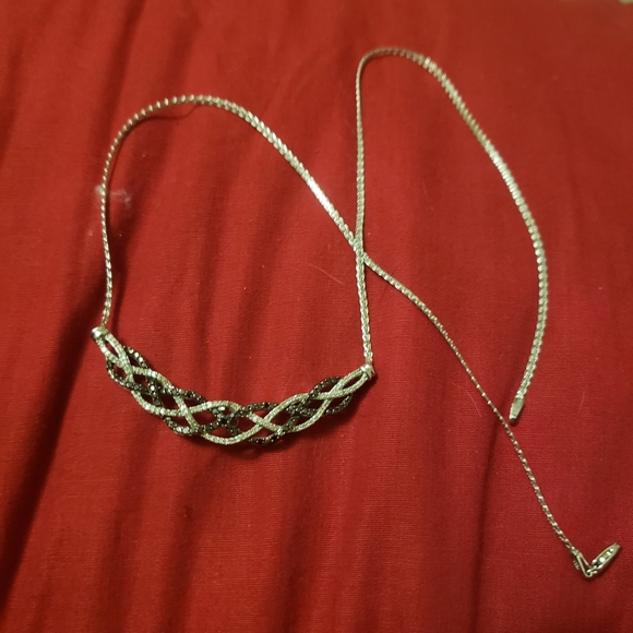 Black and white diamond necklace set in 925 silver - Picture 2 of 3